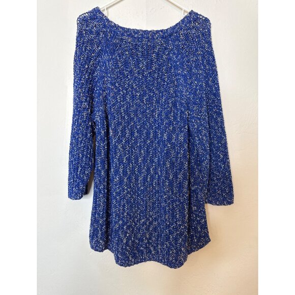 Talbots Plus Open Knit Sweater Tunic Stretch Crew Neck Speckled Blue Boat Neck 3 - Picture 6 of 7